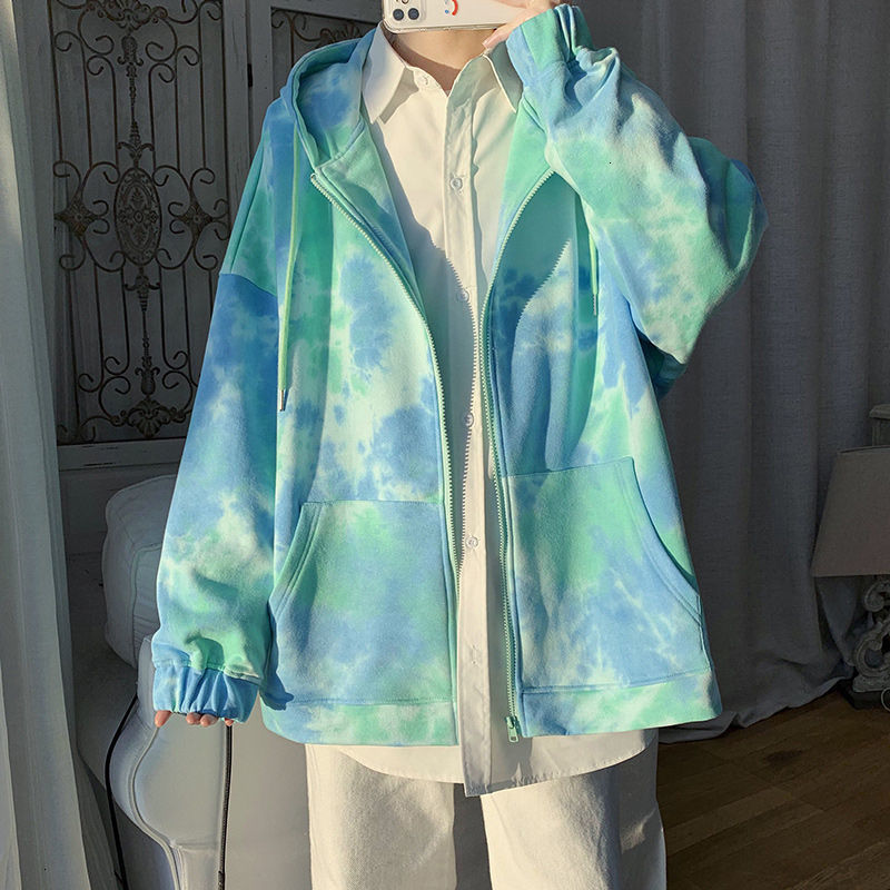 

2021 New Spring Tie-dye Men's Fashion Retro Casual Hooded Jackets Mens Streetwear Korean Loose Hip-hop Bomber Jacket Men M-2xl Mcop, Blue