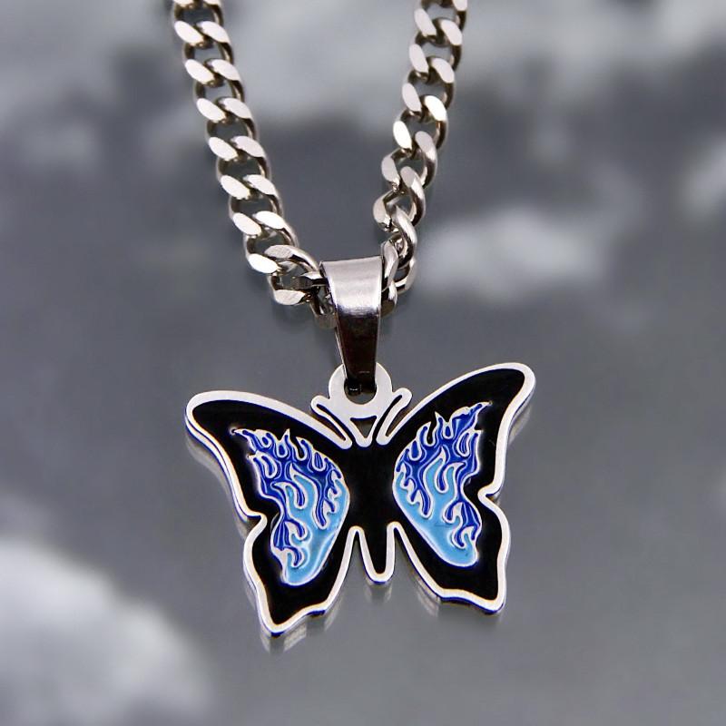 

Pendant Necklaces Y2K Jewelry Metal Butterfly Flame Necklace For Women Vintage Fashion Harajuku Punk Charms 90s Aesthetic Gifts, Silver