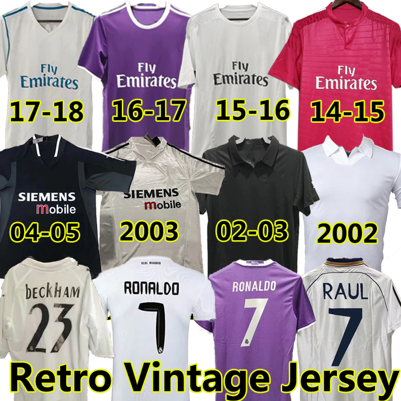 

RONALDO Beckham Real Retro Soccer Jerseys ZIDANE RAUL REDONDO GUTI Ramos McManaman 1996 97 98 2002 03 04 05 06 12 13 14 15 16 17 18 Vintage Football Shirts, 2017-18 home