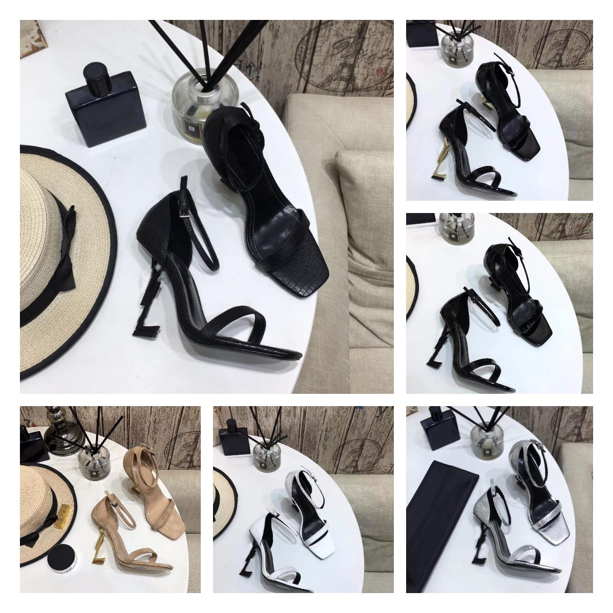 

2021 Luxury Designer Women Sandals OPYUM leather high heels metal heel adjustable ankle straps Fashion Top Quality With Box Size 35-4, Color 5