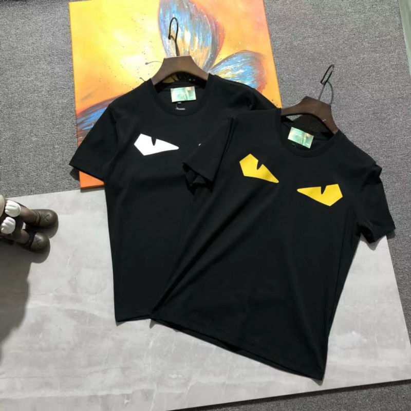 

2021 summer fashion brand monster eye stitching color contrast young men's short sleeve round neck T-shirt bottom shirt mercerized cotton, White;black