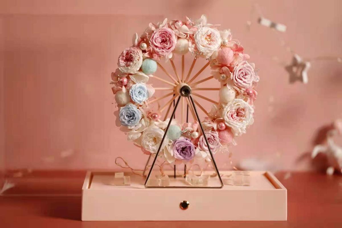 

Decorative Flowers & Wreaths Eternal Rose Valentine's Day Gift Preserved Flower Hydrangea Romantic Real Ferris Wheel Acrylic Box, Orange