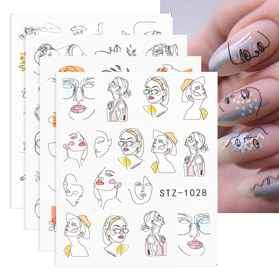 

Abstract Lady Face Nail Decals Water Black Leaf Sliders Paper Nail Art Decor Gel Polish Sticker Manicure Foils CHSTZ1018-1033, Bn1239