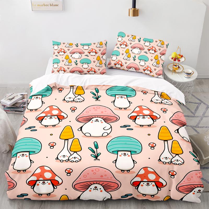 

Bedding Sets Sweet Style Set Cartoon Duvet Cover With Pillowcase Colorful Mushroom Print For Single Double Size