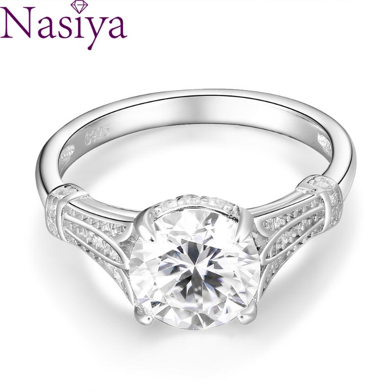 

Cluster Rings Vintage Style S925 Sterling Silver Wedding Ring 6.5mm Moissanite Diamond Engagement Round Solitaire For Women