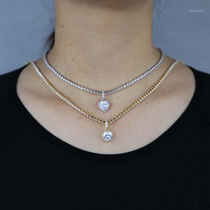 

Chains Cubic Zirconia Big Stone Heart Pendant Necklace Jewelry 3mm Width Elegant Shiny CZ Costume Jewellery For Women 2021