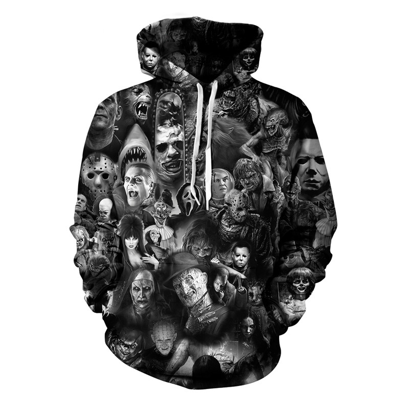 

2021 Unisex Top Creative Mode Skull Horror Print Casual Women Men Long 3d Hoodies Hip Hop Pullovers Pocket More Size Iuba