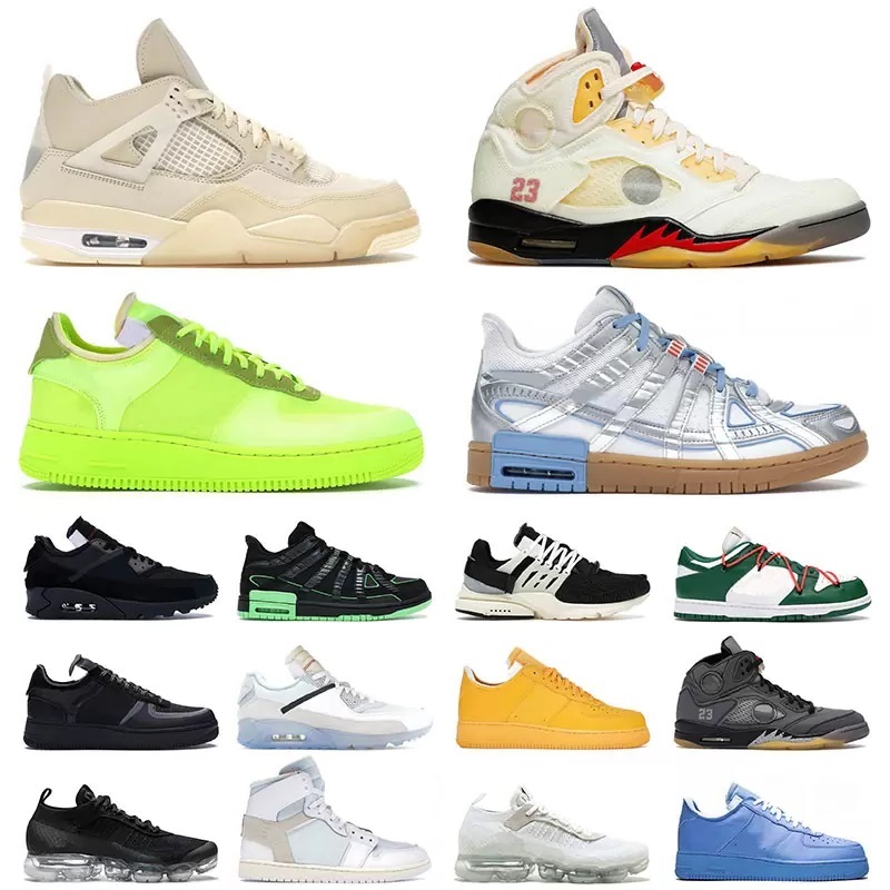 

OW x Jumpman 1 Sail 4 Basketball Shoes Mens Womens Fire Red 5 v White Black Muslin Volt Rubber Mca University Gold Black Running Sports Sneakers Trainers, Ow-5