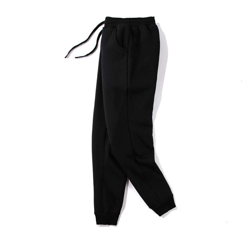 

New men's simple solid color trousers cashmere thickened leisure sports Leggings, Black