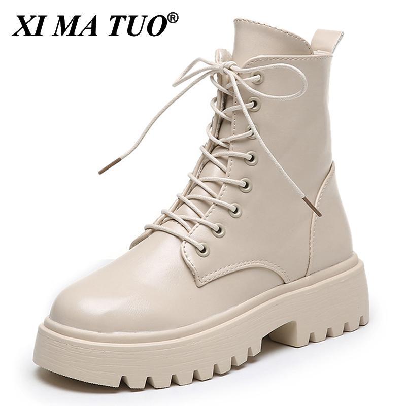 

Boots 2021 Woman Ankle Flat Heel Shoes Women Lace Up Winter Autumn Daily Short Footwear Size 35-40 AC166, Black