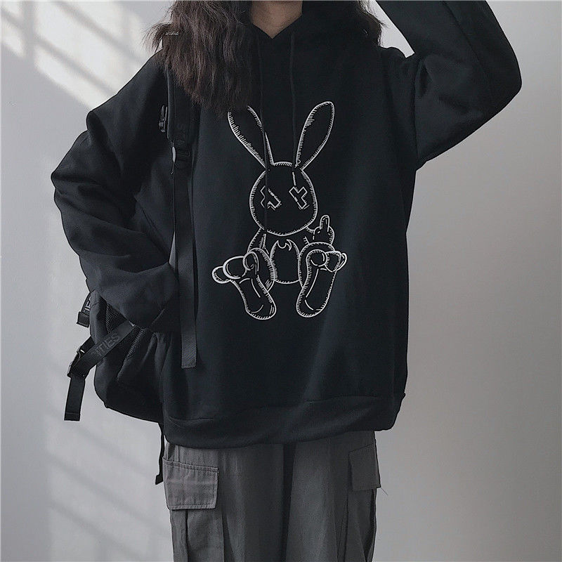 

New Deeptown Style Women Hoodies Winter 2021 Fashion Print Sweatshirt Long Sleeve Size Tops Warm Plus Veet Pullover V9mh, White