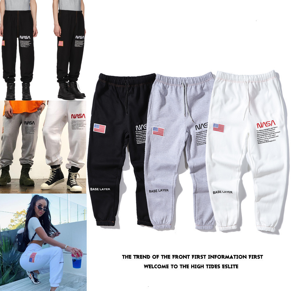 

01 NASA crew embroidered national flag sports pants, White;black
