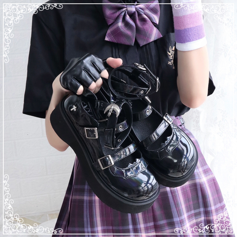 

Gothic Punk Loli Black Beautiful Japanese Girl Anime Cosplay Lolita Shoes Harujuku Woman Medium Jump Platform Jk Female Buckle 5j8h