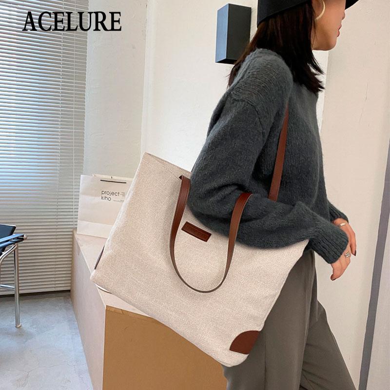 

ACELURE High Capacity Female Shopping Purse Handbag Canvas Bucket Bags for Women Fashion All-match Large Shoulder Crossbody Bags, Black