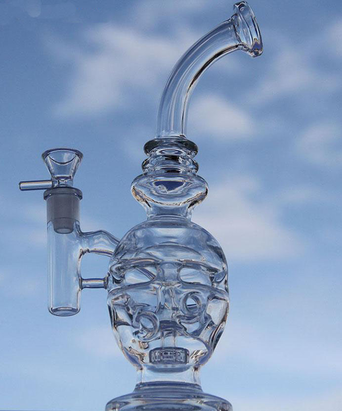 

Clear Glass Bong Fab Egg Water Pipes Skull Beaker Dab Rig Bong Recycler Bent Neck With Bowl glass recycler oil rig