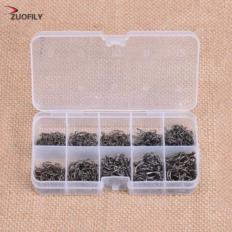 

Fishing Hooks ZUOFILY 600Pcs/lot Carbon Steel Hook 3#-12# 10 Size Barb Fishhook Pesca Jig Head With Hole Carp Tackle Box