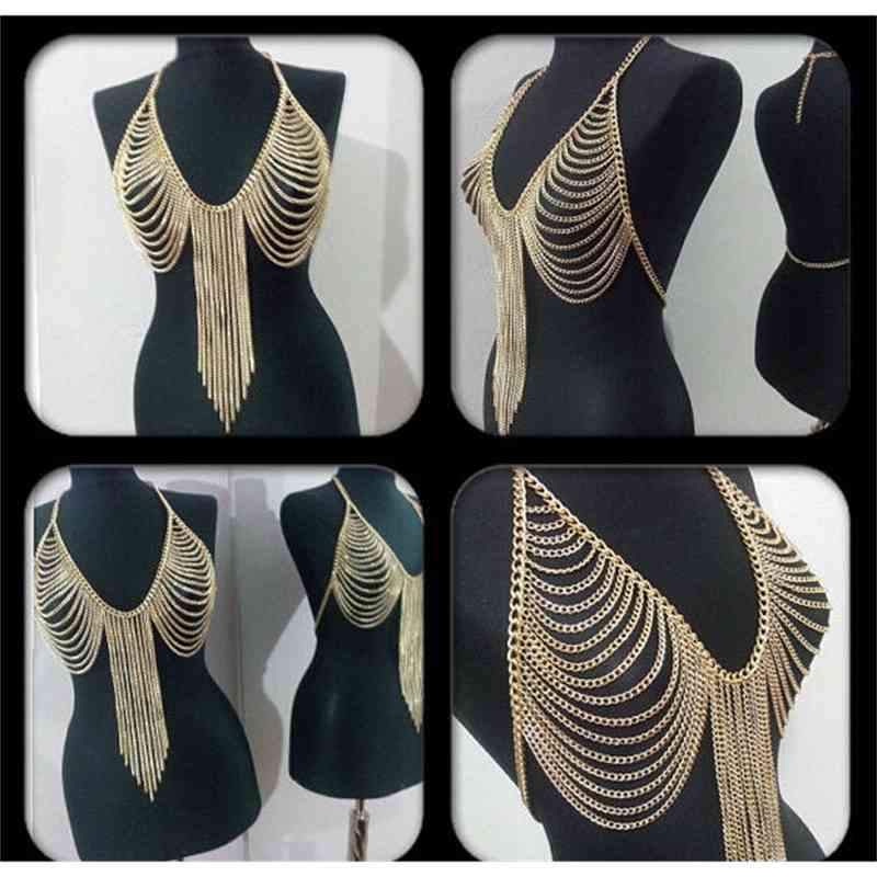 

Fashion B669 Women Gold Colour Necklack Body Unique Design Sexy Bra Chains Jewelry 3 Colors