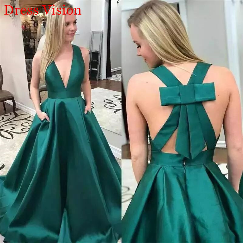 

2021 Robe De Soiree Dark Green Sexy V-neck Evening Es Prom Party Gowns Satin Simple Zy6j, Black