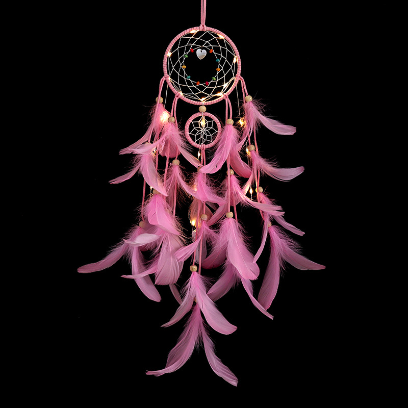 

Pink Dream Catcher Home Decor Gift Decorative Object Natural Feathers Double Pink Wall Hanging Home Decoration 1221350