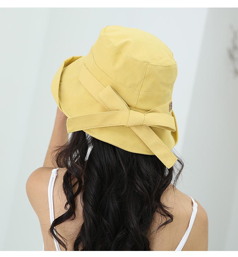 

Big Bow Colorful Bucket Hat Cotton Solid Color Women Casual Sunhat