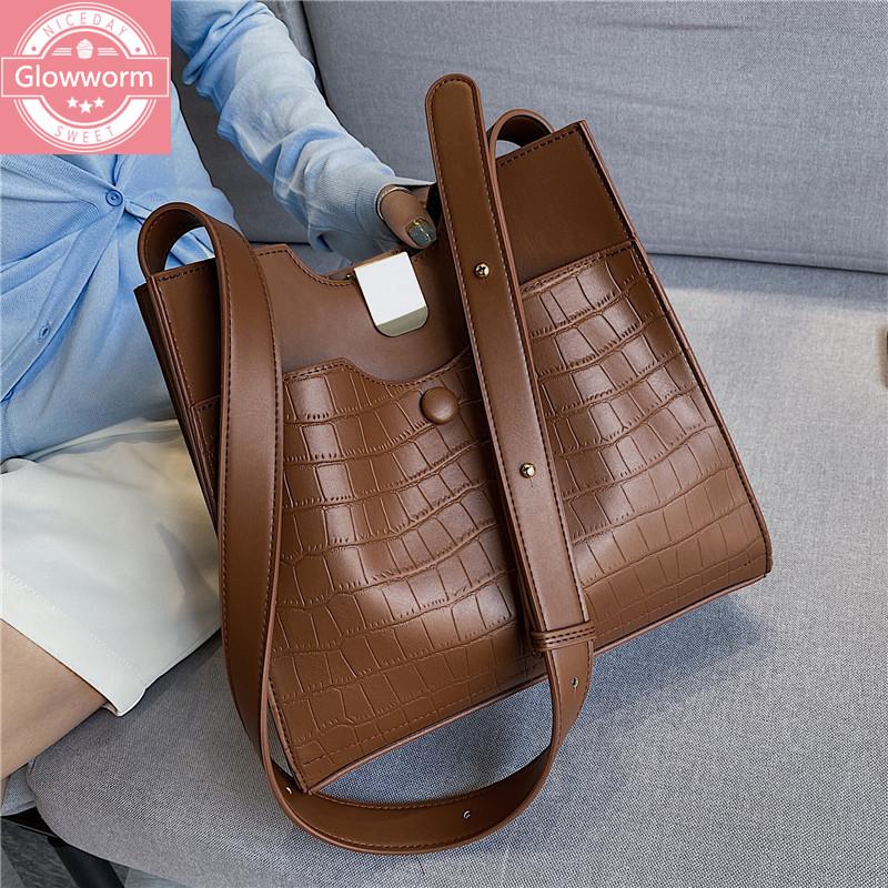 

fashion stone pattern buckets bag for women designer shoulder bags luxury pu leather crossbody bag large capacity tote purses, Beige