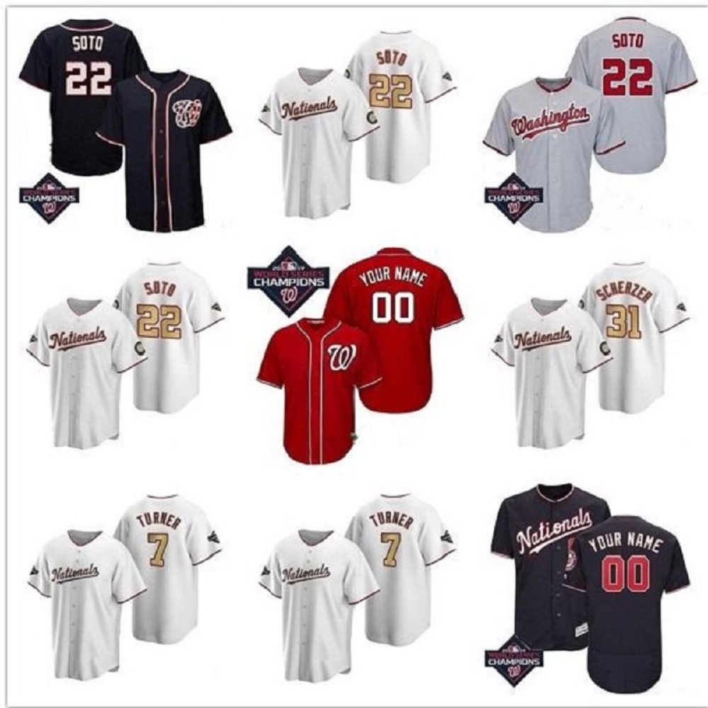 

2020 New 31 Nationals #7 Trea Turner 37 Stephen Strasburg 22 Juan Soto Men Women Youth Custom Authentic Baseball Jersey, Blue;black