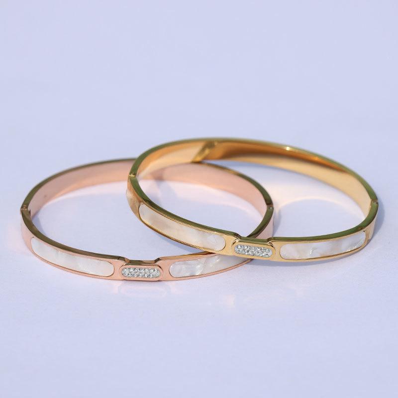 

Bangle Fashion Bracelet Titanium Steel White Shell Diamond Korean Bracelets For Women 2021 Trendy Luxury