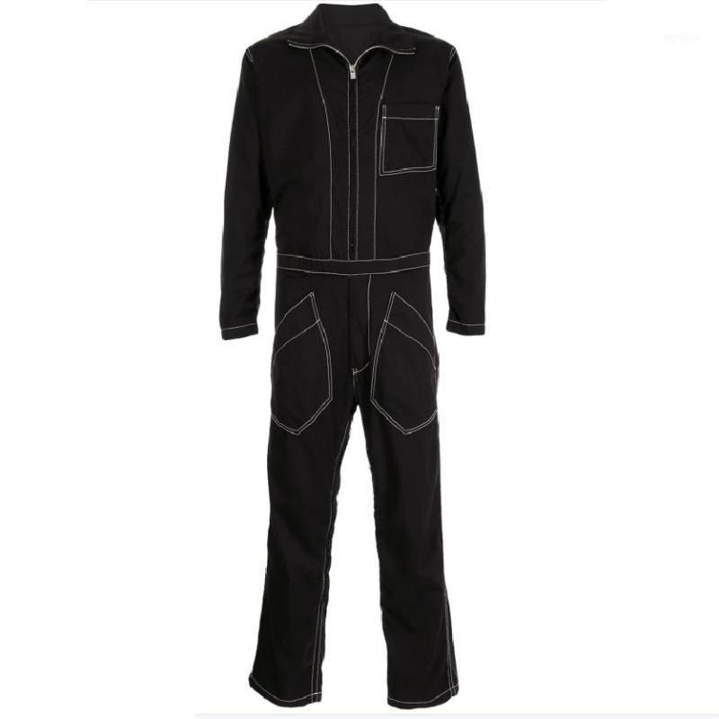 

Men's Pants Casual Jumpsuit Long Sleeve Overalls Spring And Autumn Black Car Stitch Geometric Design Personality Youth
