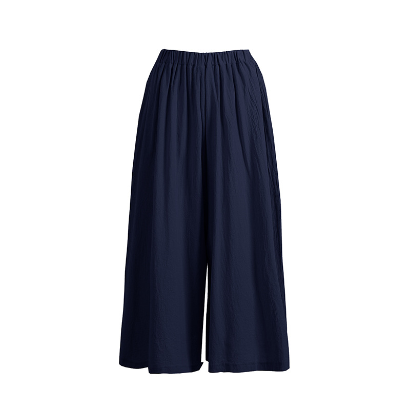 

Summer 2021 pure color ramie cotton Pants skirt loose and long women's wide leg leisure pocket trousers, Black;white