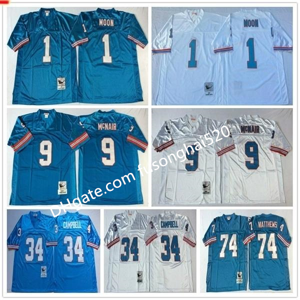 

Top Vintage Men Football Jerseys #1 Warren Moon 34 Earl Campbell 9 Steve McNair 74 Bruce Matthews Blue White Adult Stitched College Jersey