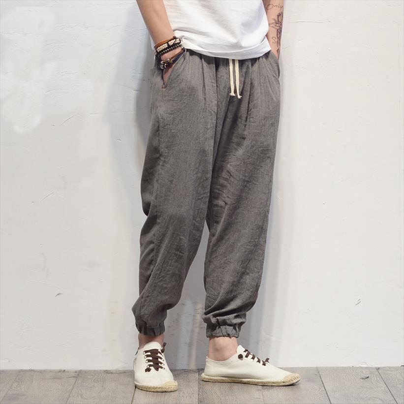 

plus size cotton linen women pants harem jogger male casual track trousers hip hop loose chinese traditional, Black