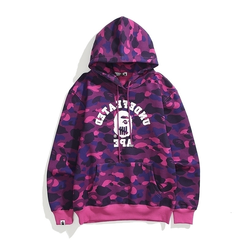 

20ss Tide Brand Ape Man Monkey Head Five Bars Joint Name Camouflage Hooded Velvet Sweater Autumn Winter Men's and Women's Coats, Black