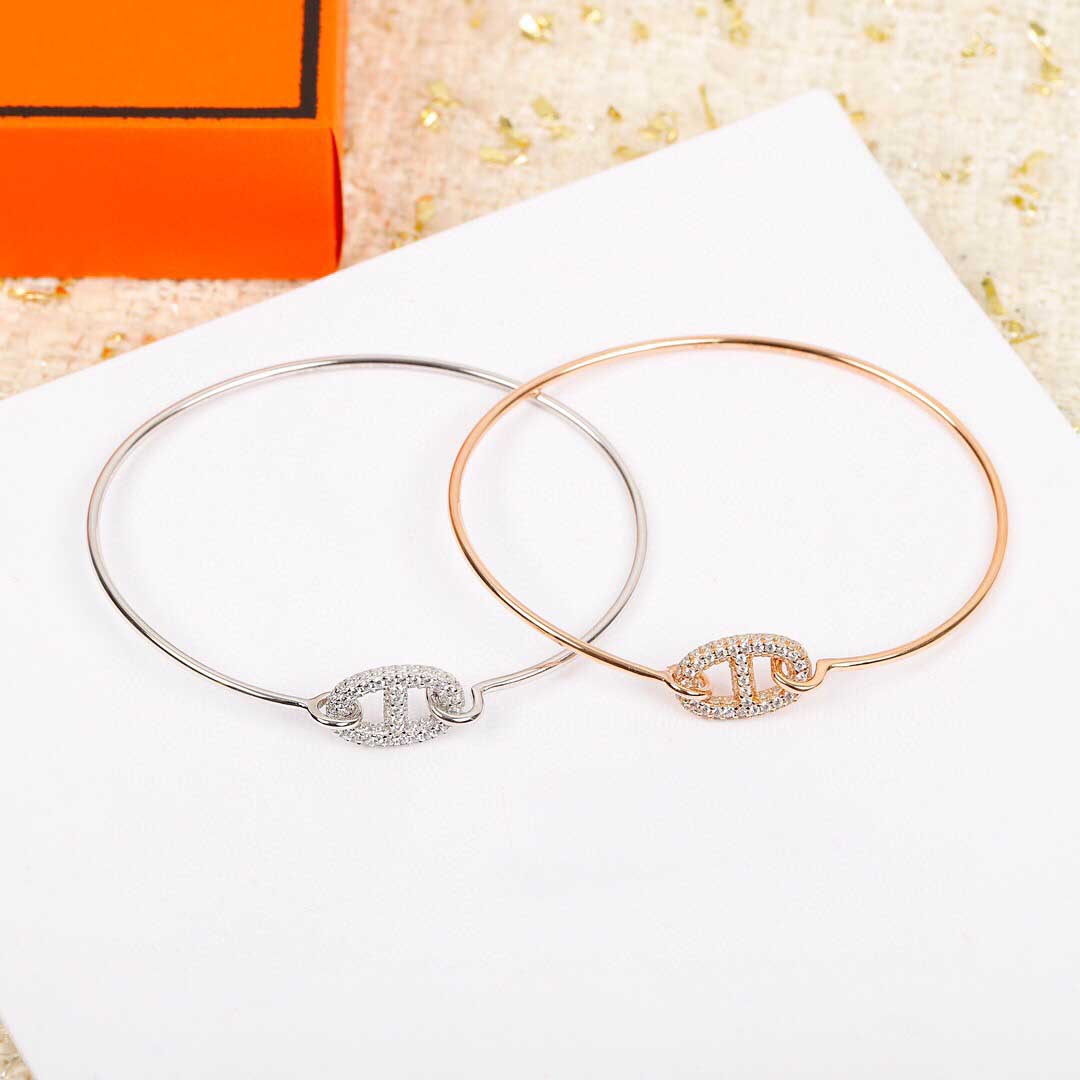 

Fashion style Top quality punk charm hollow design bracelet with diamonds in silver and rose gold plated for women wedding jewelry gift have box stamp PS3380