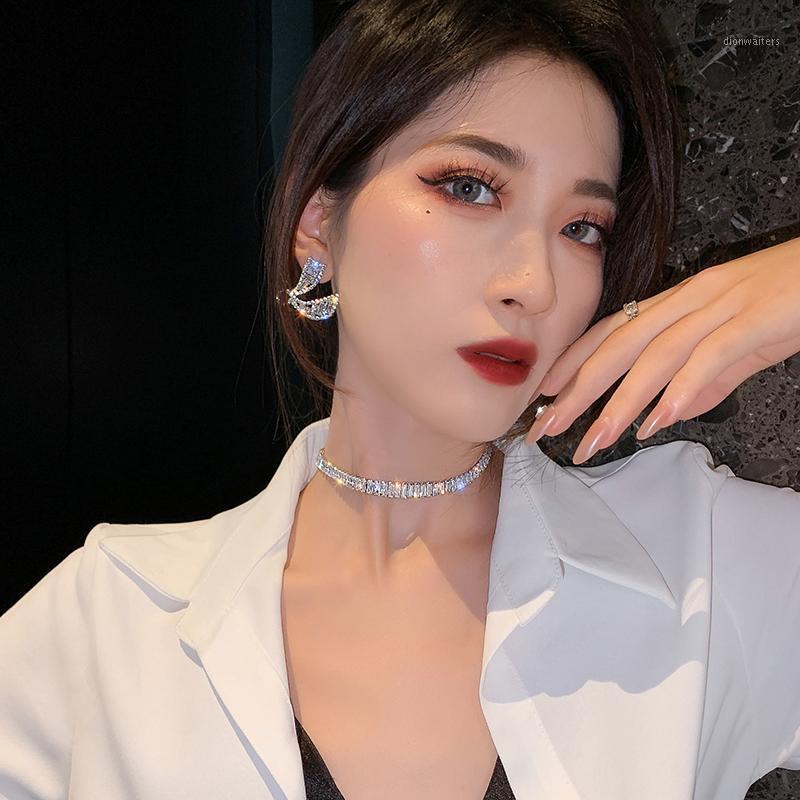 

Luxury Designer Sparkling Necklace Kpop Wedding Sexy Woman Party Shiny Chain Engagement Bijuteria Femme Chains