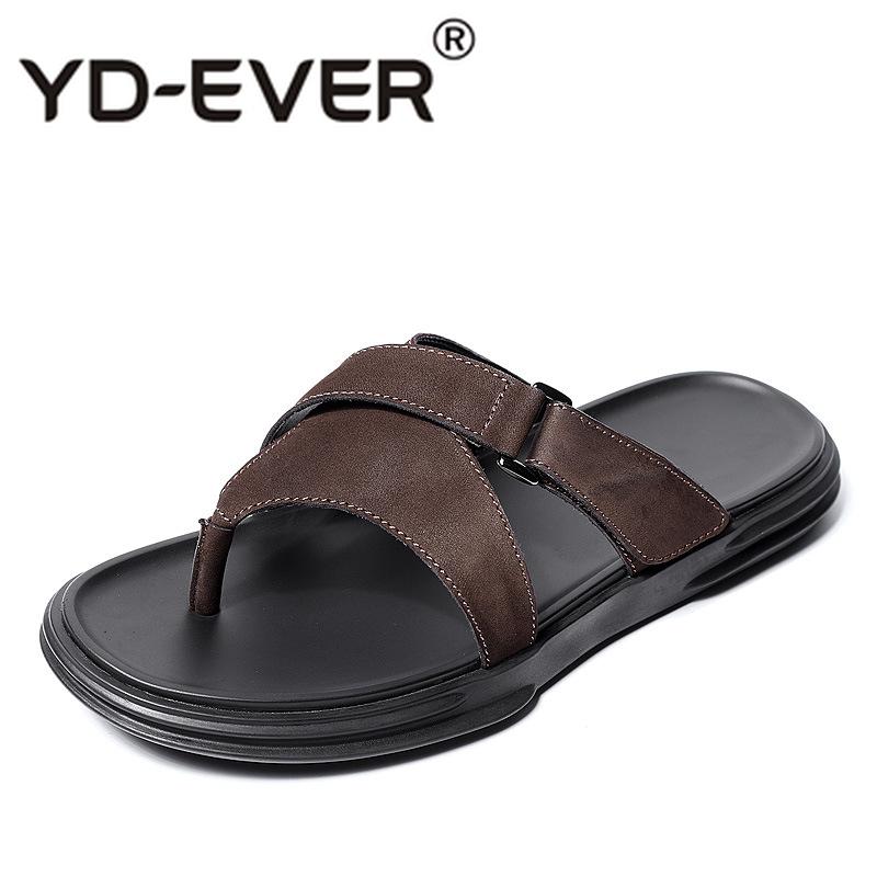 

Slippers Summer Personality Genuine Leather Flip-flops Men Soft-soled Beach Shoes Fender Male Cowhide, Black