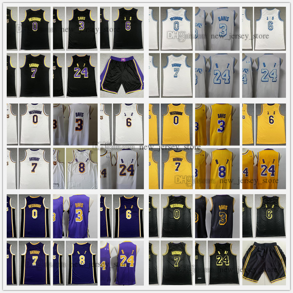 

2021-2022 Man Basketball Jerseys James 6 Lebron Russell 0 Westbrook Carmelo 7 Anthony 3 Davis Jersey TOP Stitched Purple Yellow White Black Size S-XXL, As the picture