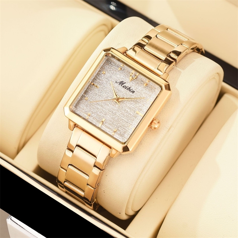 

Fashionable, simple, elegant and atmospheric square women's waterproof quartz watch Meibin / Meibin 1471, Slivery;brown