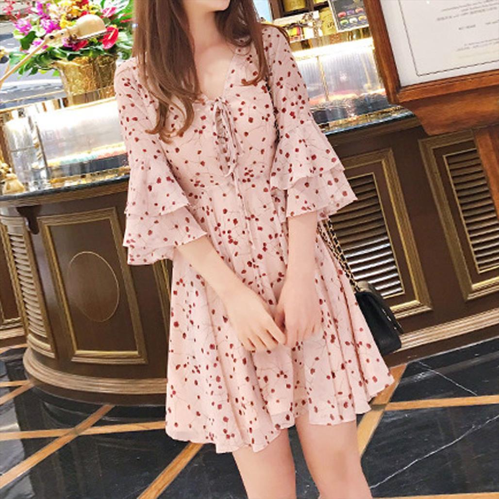 

fashion summer floral printing women dress petal sleeve vintage short beach holiday bohemia midi vestido, Black;gray