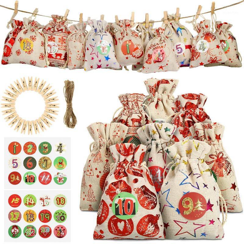 

Gift Wrap Advent Calendar,DIY Calendar,Christmas Bags With 24 Numbers Stickers,For Christmas Decorations