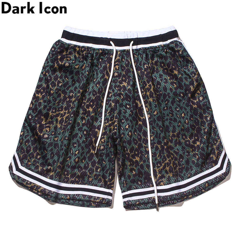 

Leopard Mesh Material Striped Ribbon Men's Shorts Summer Jersey Shorts Man High Street Shorts for Men 210603, Black