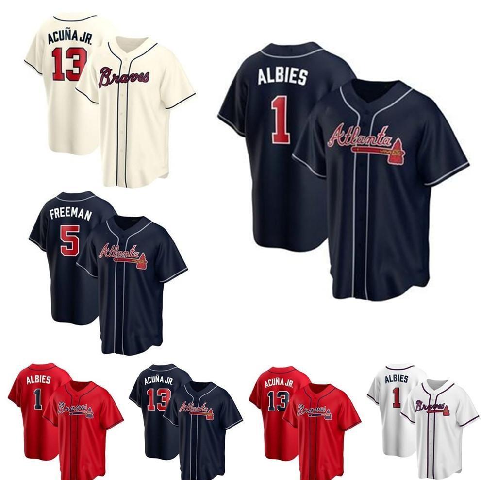 

NEW 2021 Atlanta Brave 20 Marcell Ozuna Jersey 5 Freddie Freeman 7 Dansby Swanson 13 Ronald AcuÃ±a Jr. 1 Ozzie Albies Mike Soroka Baseball, Blue;black