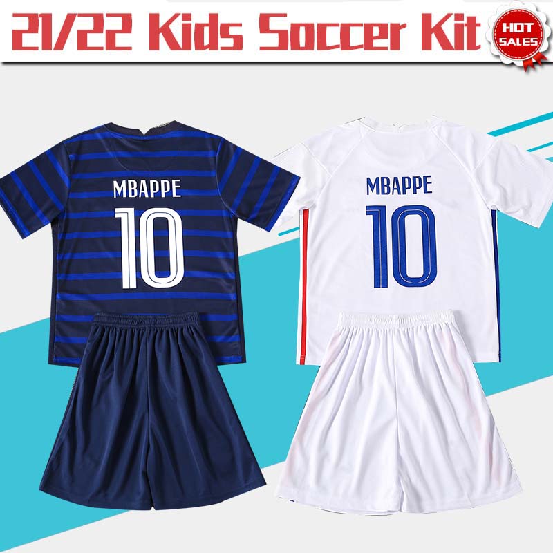 

Soccer Jersey Kids Kit 2021 #10 MBAPPE #7 GRIEZMANN Home Blue Child Soccer Shirt 21/22 #6 POGBA #13 KANTE Away White Boy Football Uniform, Black;yellow