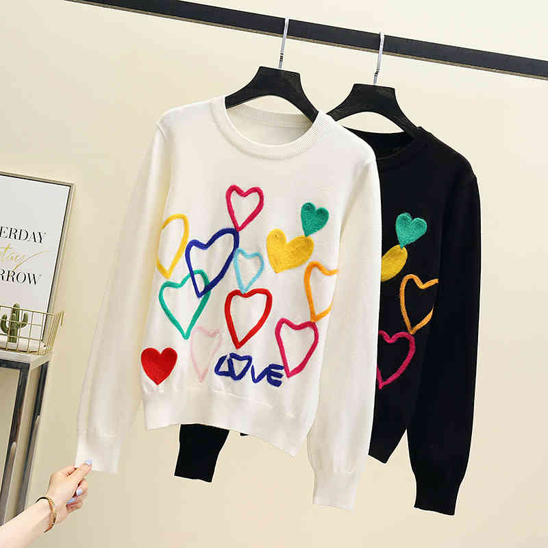 

women's sweaters autumn knitted aesthetics heart striped pullovers girls sweet long sleeve o-neck jumper autumn streetwear v6jk, White;black