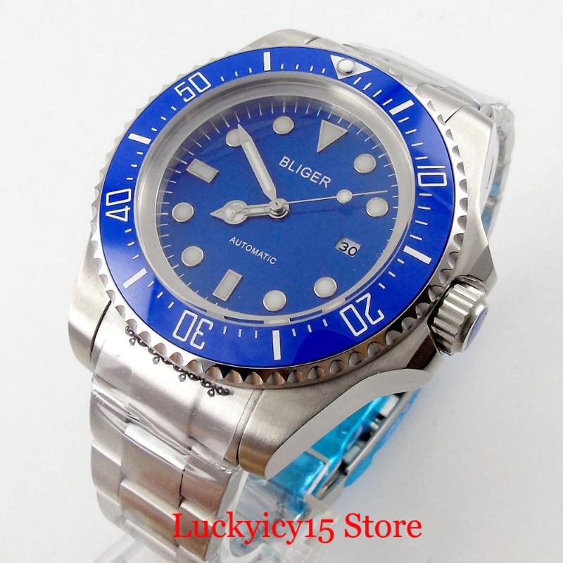 

Wristwatches Blue 44mm Automatic Men Watch Ceramic Bezel Mental Strap Date Window MINGZHU / MIYOTA Movement, Logo mingzhu 2813