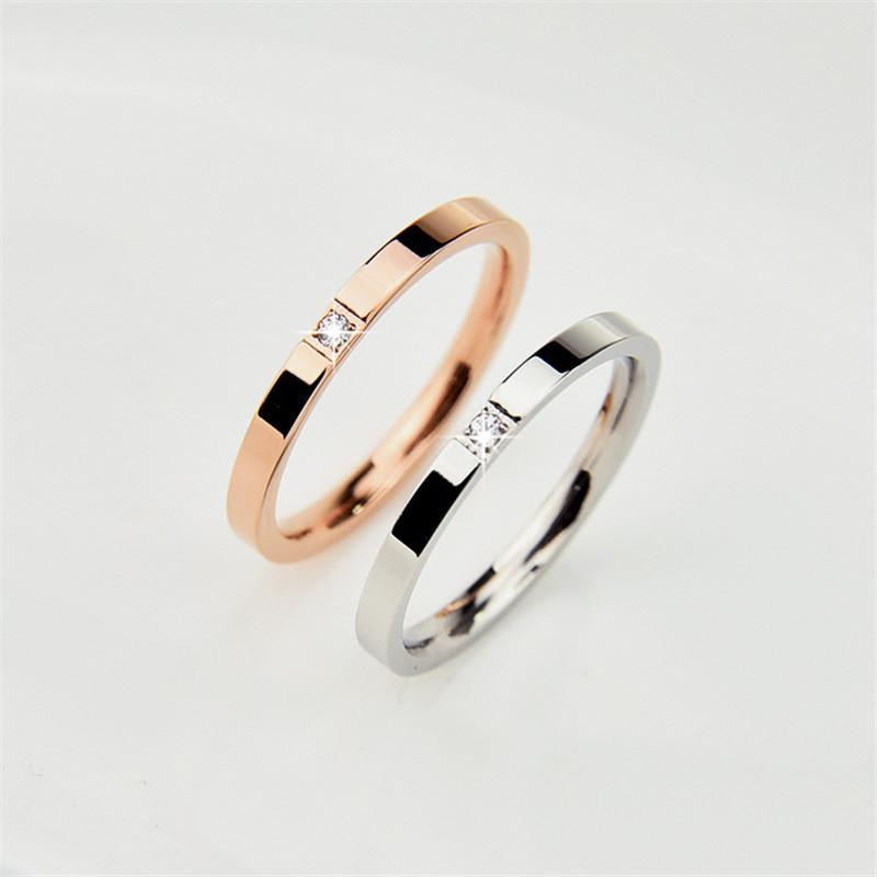 

Wedding Rings Classic Rose-Gold Stainless Steel Thin Ring With Shining Crystal Bague For Women Jewelry Never Fade Anillos Mujer