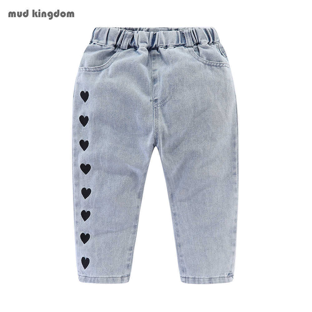 

Mudkingdom Heart Girl Jeans Fashion Elastic Waist Denim Girls Trousers Kids Clothes 210615, Blue