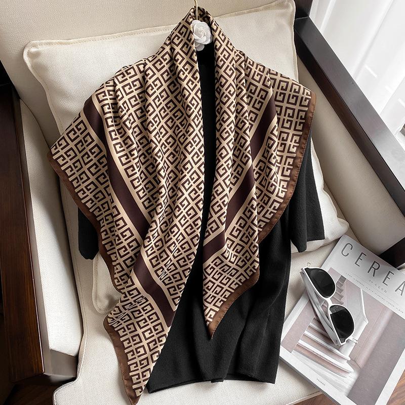 

Scarves Luxury 90x90cm Silk Scarf Brand Designer Hair Print Head 2022 Large Handkerchief Hijab Shawl For Women