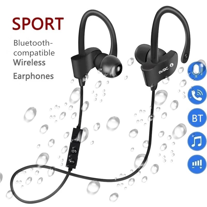 

558 Bluetooth Earphone Earloop Earbuds Stereo Bluetooth Headset Wireless Sport Earpiece Handsfree With Mic For All Smart Phones, Black
