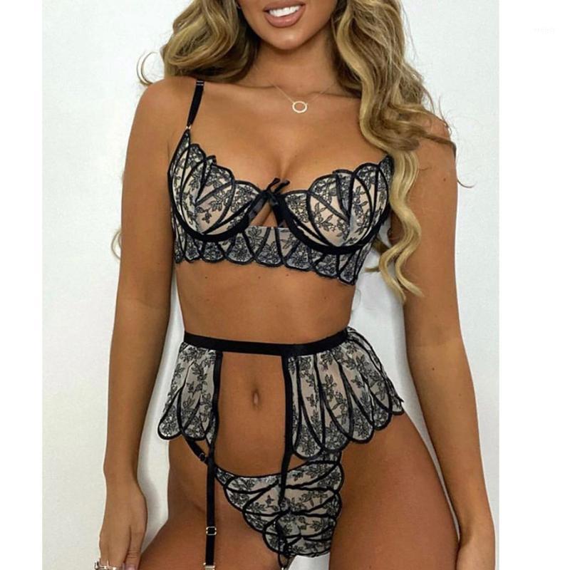 

Fashion Women Sexy Lace Lingerie Babydoll See-through Wireless Bra Set G-String Underwear Nightwear & Brief Sets S-3XL Bras, Black