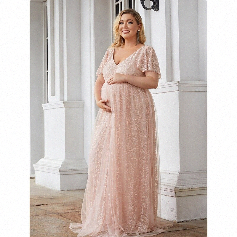 A-Line Mère de la mariée Robe de mariée Maternité Sweet V cou balai / brosse Train Dentelle Tulle manches courtes avec dentelle couleur solide 20